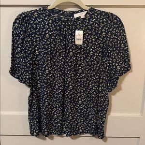 LOFT Dark Blue Floral Top